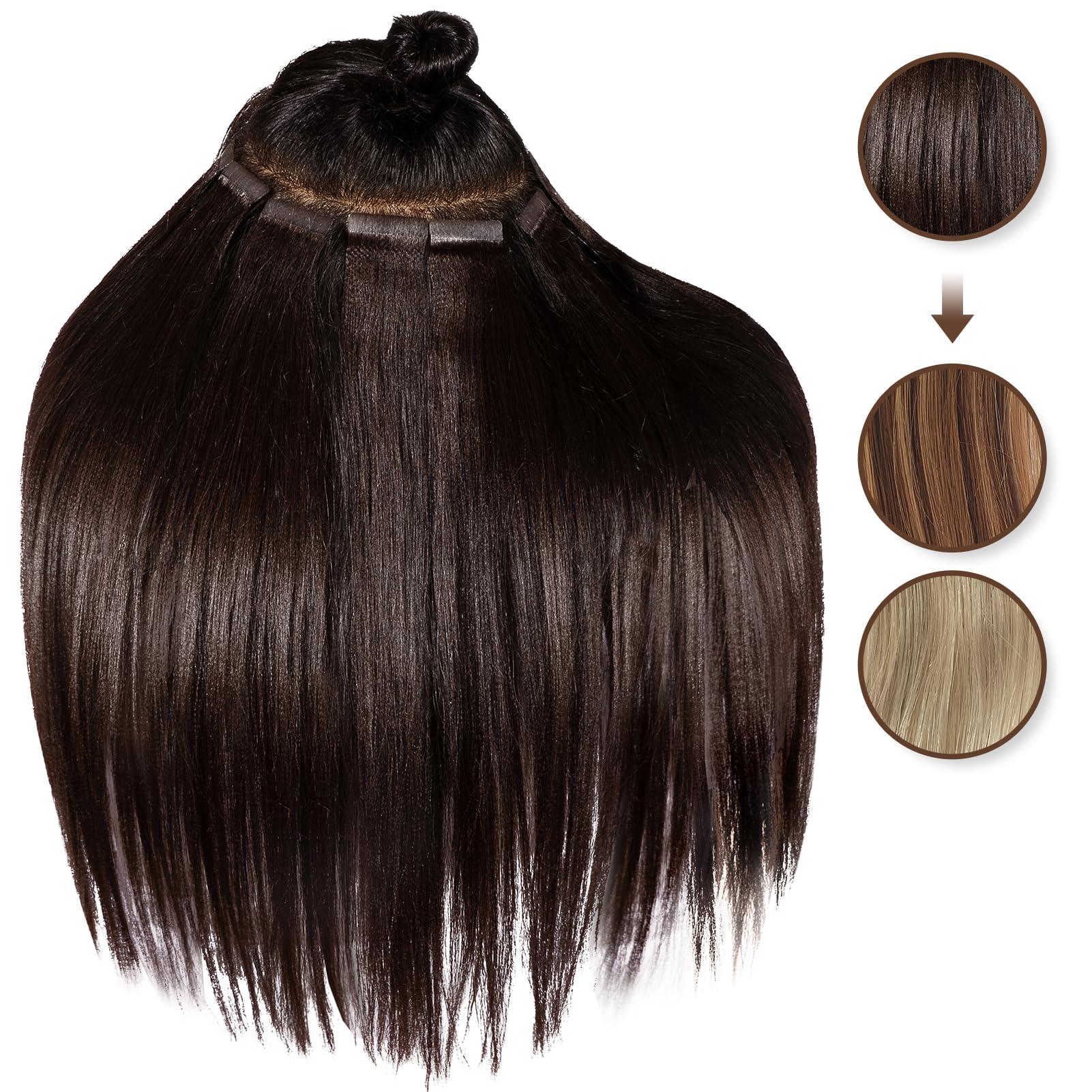 Clytie Clytie Sticky Tape in Hair Extensions Human Hair Black Girl, Raw Light Yaki Human Tape in Hair Extensions 20 PCS 20IN, Salon Dyeable Tap in 50g Kinky Straight Seamless Invisible Taping for Thin Hair