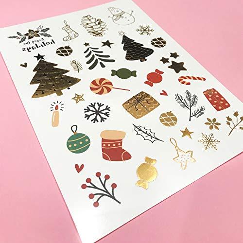 EVERJOY Everjoy Metallic Christmas Decorations Temporary Tattoos - 100+ Glitter Tattoo Designs, Merry Christmas Party Favors, Santa Claus, Snowflake, Mistletoe, Christmas Eve Gifts for Kids and Adults