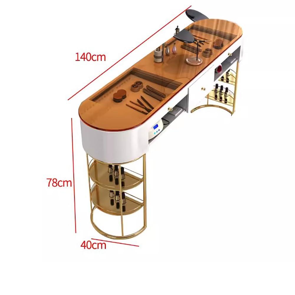 BOYITES BOYITES Freestanding Tempered Glass Manicure Table, Modern Art Nail Tech Workstation, Professional Manicure Shop Equipment, Nail Table with Storage Legs, Assembled Manicure Booth,140cm