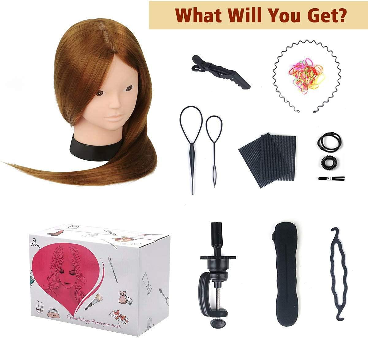 Beauty Star Beauty Star Mannequin Head with 80% Real Human Hair, Manikin Doll Head for Hair Styling, Cosmetology Makeup Hairdressing Training Practice Head with Clamp Stand and DIY Hair Styling Braiding Set