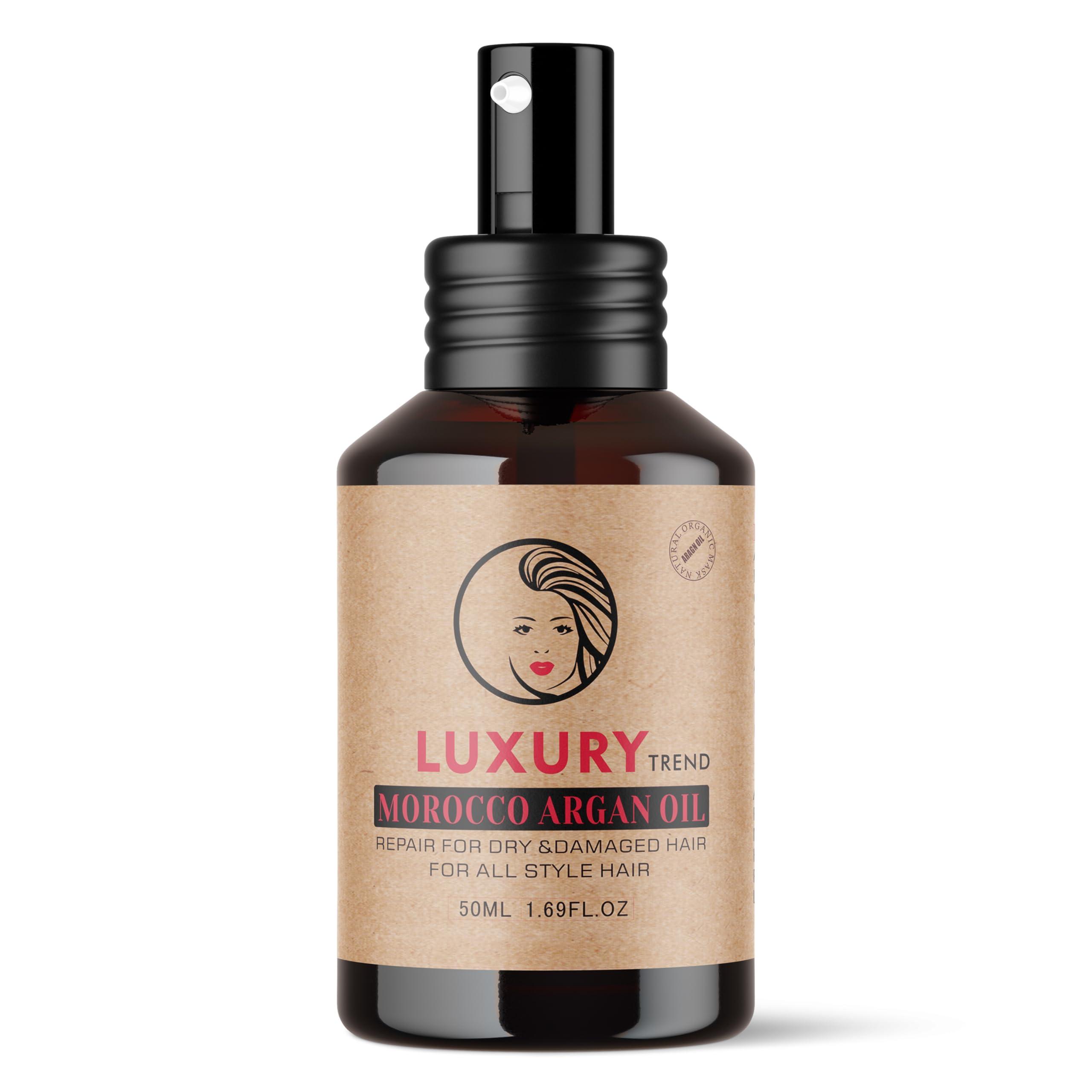 LUXURY TREND LUXURY TREND Pure Morocco Argan Oil - Nourishing Hair Oil for Silky, Frizz-Free Locks - Vitamin E & Fatty Acids Rich, Sulfate-Free Treatment for All Hair Types, 1.69 Oz