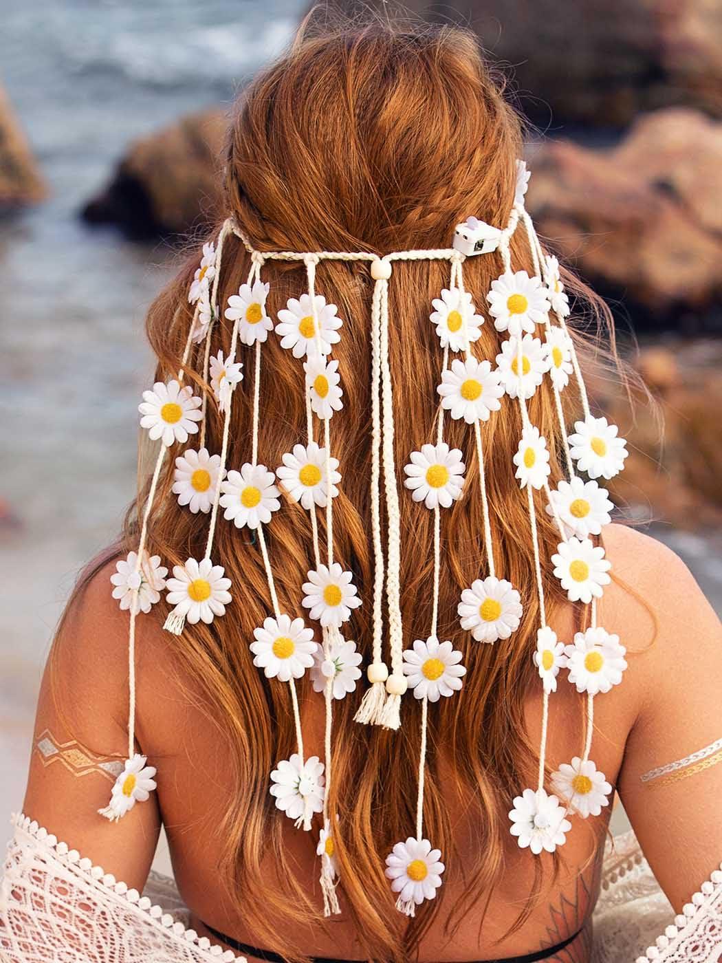 CAKURE CAKURE Led Sunflower Rave Headbands Hippie Flower Headband Light Up Headpieces for Women(White)