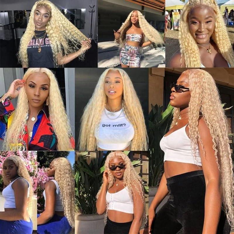 HOTLOVE HOTLOVE 613 Blonde Human Hair 3 Bundles with Frontal Brazilian Body Wave with Baby Hair Frontal 100% Ear to Ear Virgin Human Hair Weave with 13x4 Lace Frontal 32 34 36+20 Inch
