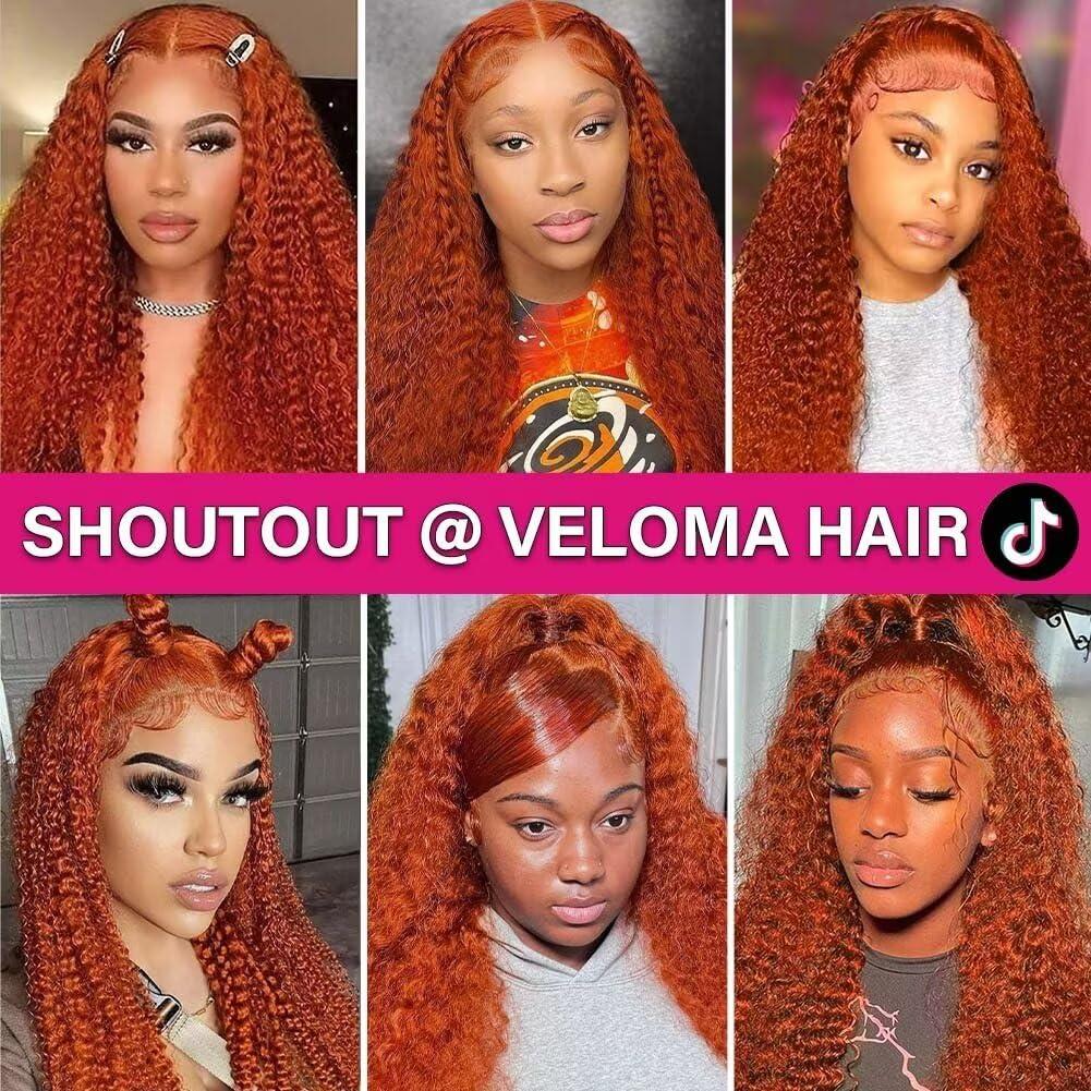 VELOMA VELOMA Ginger Wig Lace Front Human Hair 13x6 Deep Wave Human Hair Wig Ginger Transparent Lace Wigs Human Hair Pre Plucked 180 Density Ginger Curly Wig Human Hair Pre Plucked Deep Wave Wig 24 Inch
