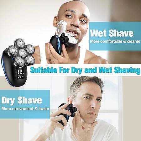 Sakioo Electric Head Shaver for Bald Men, 6 in 1 Mens Electric Head Razor Bald Head Shaver Cordless Electric Razor Men, IPX7 Wet/Dry Waterproof Skull Shaver with Head Shaver Kit LED Display