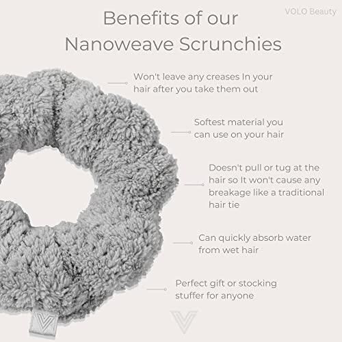 VOLO VOLO Luna Gray Spa Headband & Scrunchie Set for Women | Towel Hair Accessories for Makeup, Washing Face, Self Care & Skin Care | Ultra Soft, Absorbent & Stretchy | Perfect Pair Bundle | Microfiber