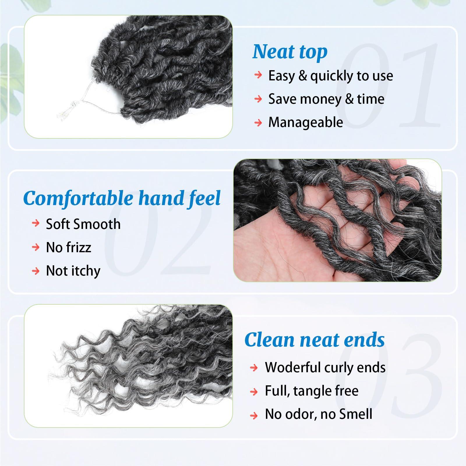 Forevery Forevery Faux Locs Crochet Hair 12 Inch Goddess Locs Crochet Hair 6 Packs PreLooped Crochet Hair for Black Women Grey Crochet Locs with Curly Ends