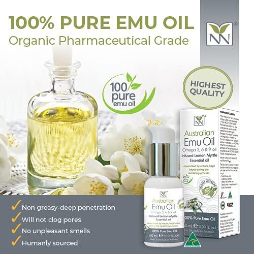 YNN Y-Not-Natural Y-Not Natural Ultra Pure Australian Emu Oil 60 mL - Luxury, Hospital Grade | Free Range Aboriginal Omega 3, 6 & 9 Oil Infused with Lemon Myrtle - Ultimate Moisturizer for Skin, Hair, Nails, and Scalp
