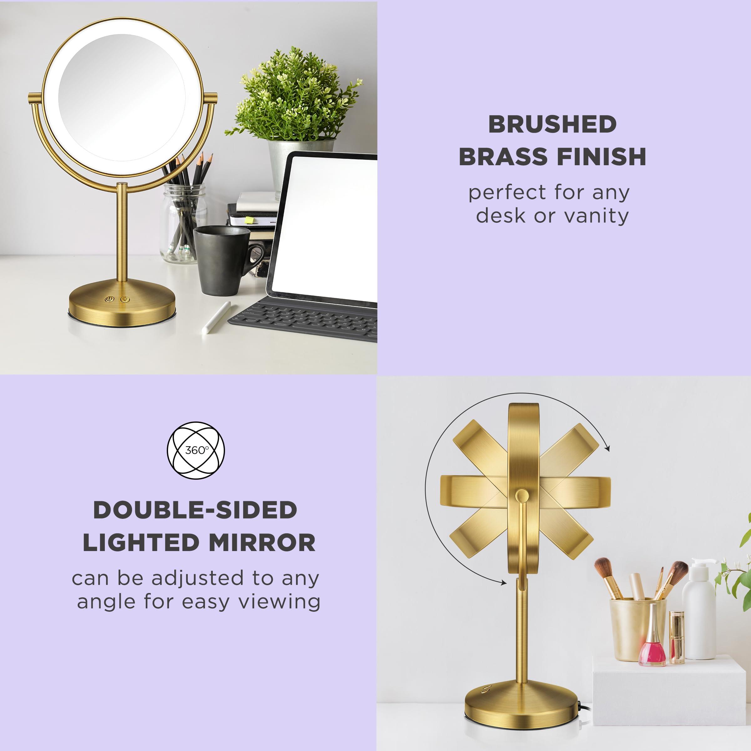 Conair Conair Lighted Makeup Mirror, LED Vanity Mirror, 1X/10x Magnifying Mirror, Corded in Brushed Brass Finish