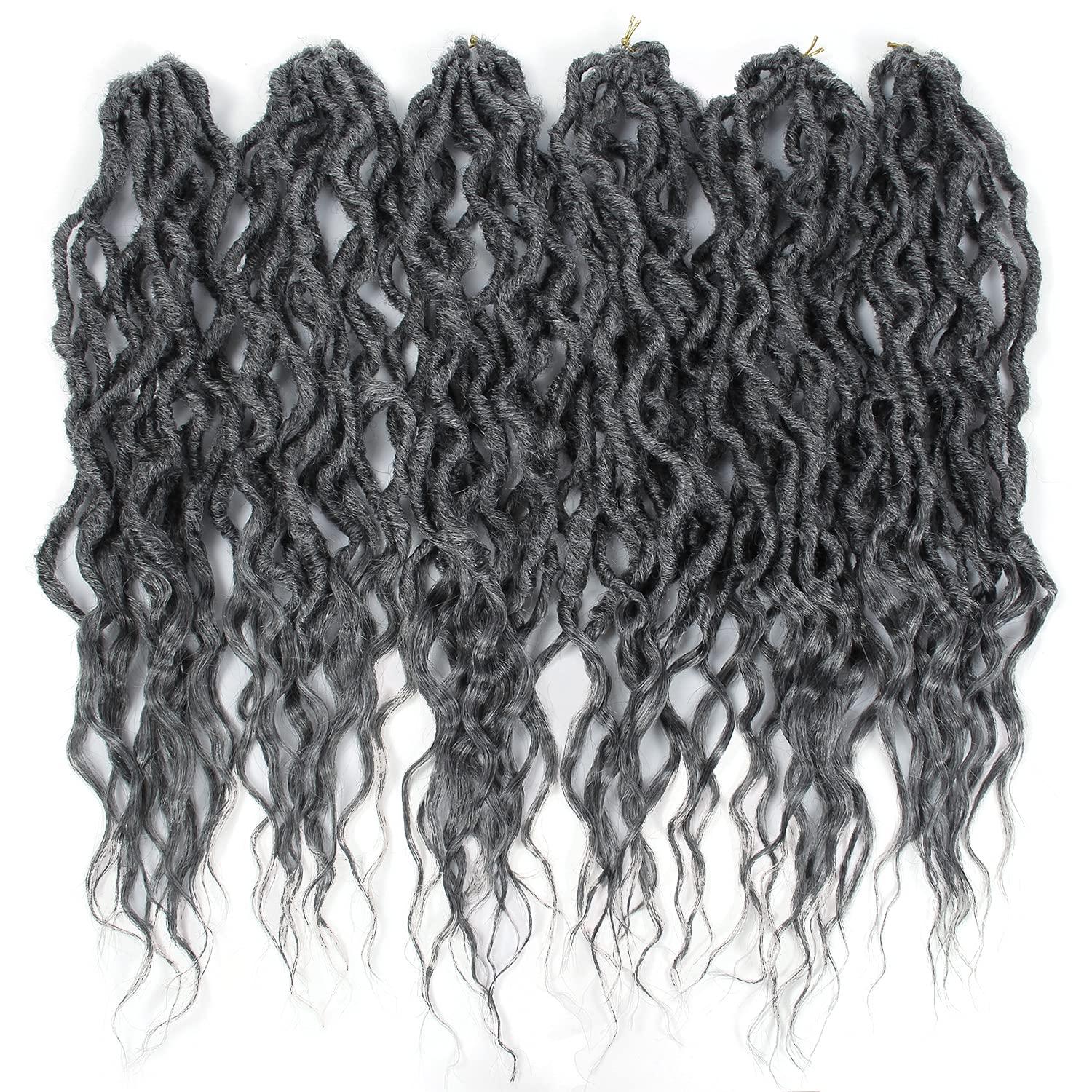 BEkjdiof Goddess Faux Locs Crochet Hair 24Inch 6Packs Pre-looped Goddess Locs Crochet Hair,Curly Locs Crochet Hair Soft Dreadlocks Faux Crochet Locs Synthetic Crochet Braids for Black Women(24'', Grey)