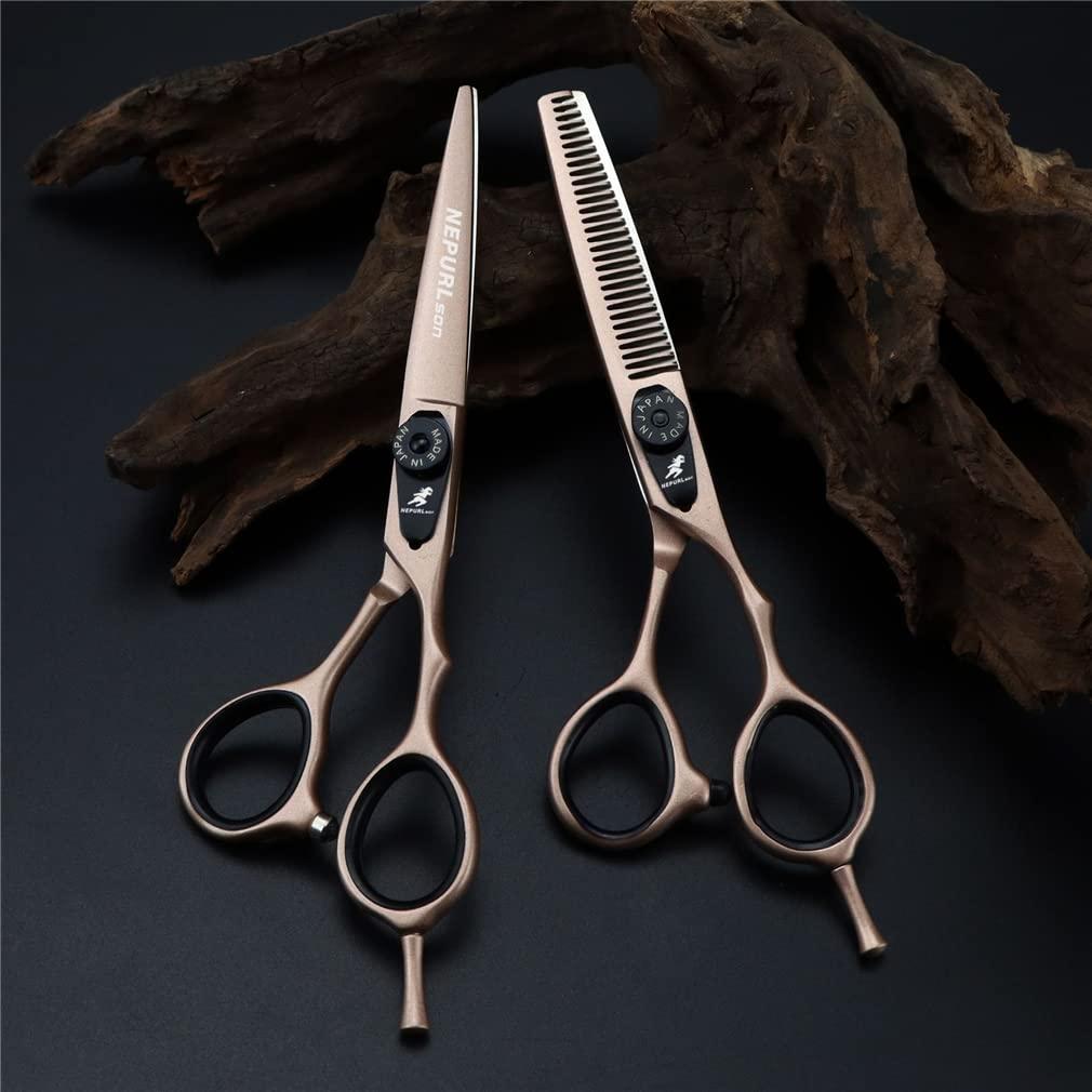 KOAIEZ KOAIEZ 5.5/6.0 Inch Gold Salon Barber Hairdressing Shears Set, Stainless Steel Barber Shears (Cutting Scissors + Thinning Scissors), for Women, Men and Hairdressers,5.5 Inch