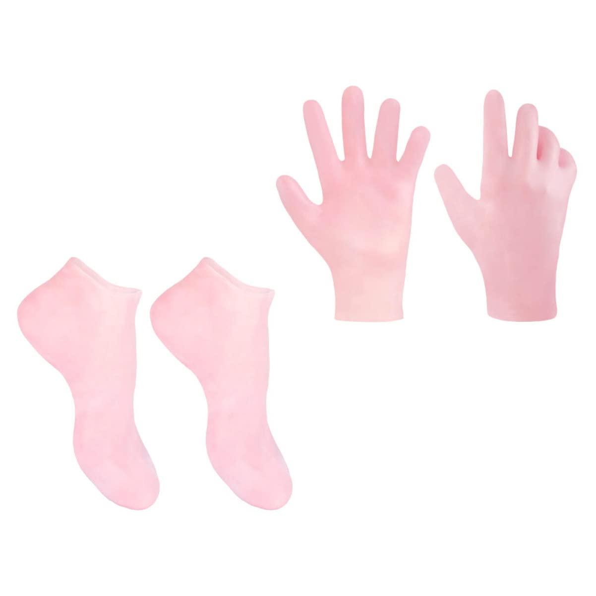 WOONEKY WOONEKY 1 Set Hydrating Sock Gloves Foot Care Socks Moisturizing Soften Socks Exfoliating Gloves Sock Spa Socks Gloves Cracked Foot Socks Full Finger Waterproof Gloves Gel Pink Sebs
