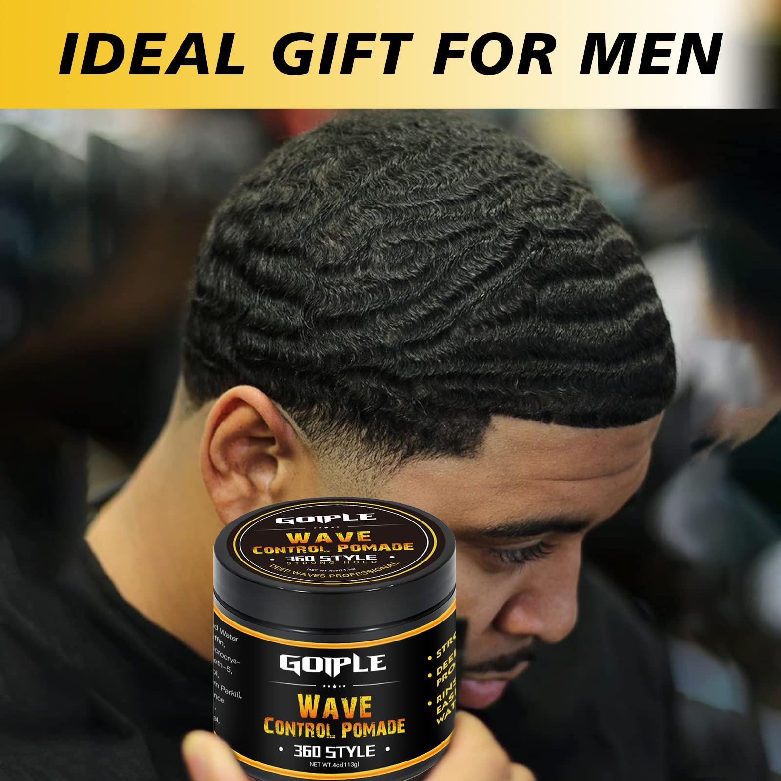 Goiple Natural Wave Pomade for Men Strong Hold, Easy Wash (Wave Pomade, 2 Wave Brushes, Silky Durag) Promotes Moisture, Control & Shine