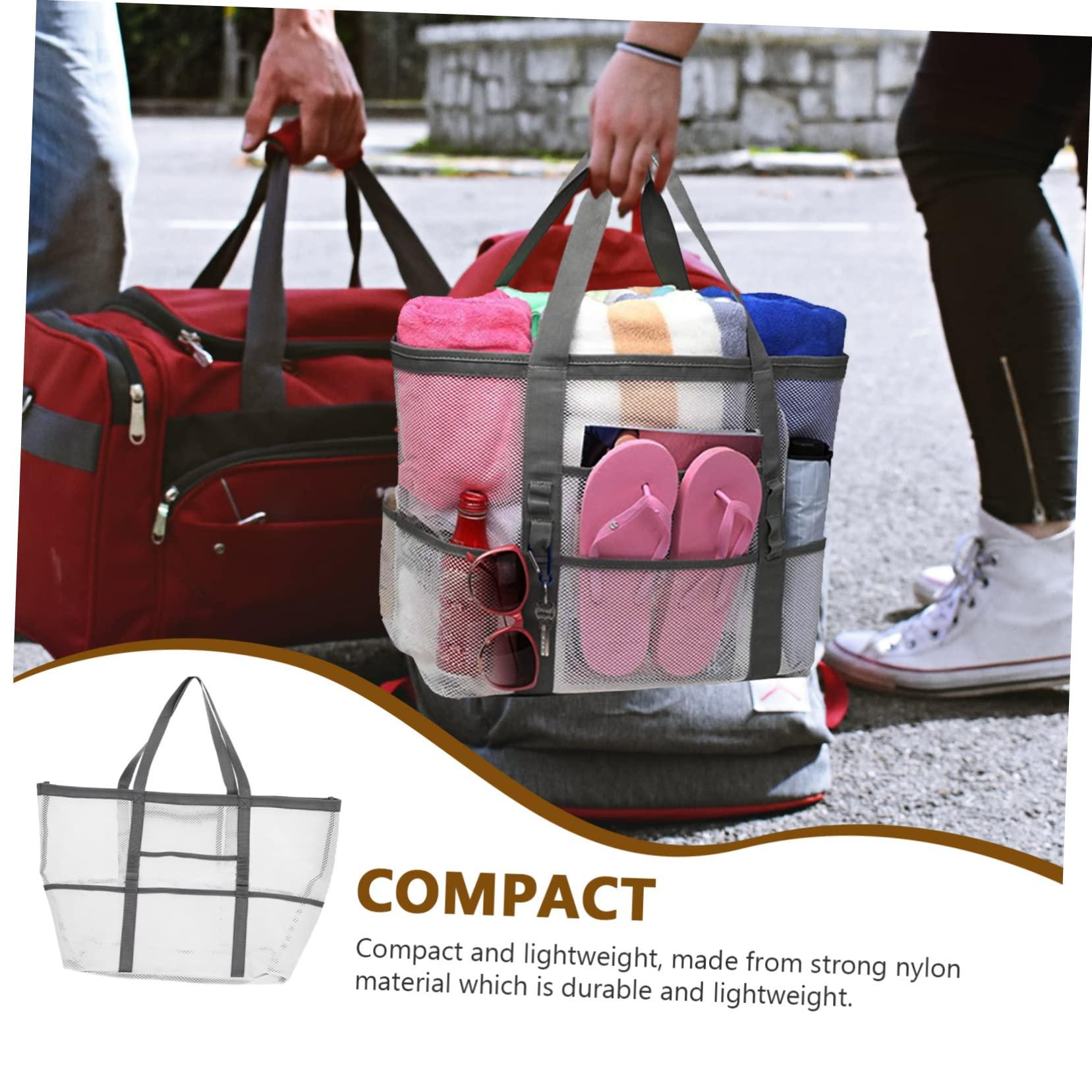 Angoily Angoily 2pcs Beach Bag Lightweight Beach Tote Summer Handbag Foldable Tote Bag Large Outdoor Clear Bags Straw Outside Summer Travel Cosmetic Bag Travel Shower Basket White Nylon