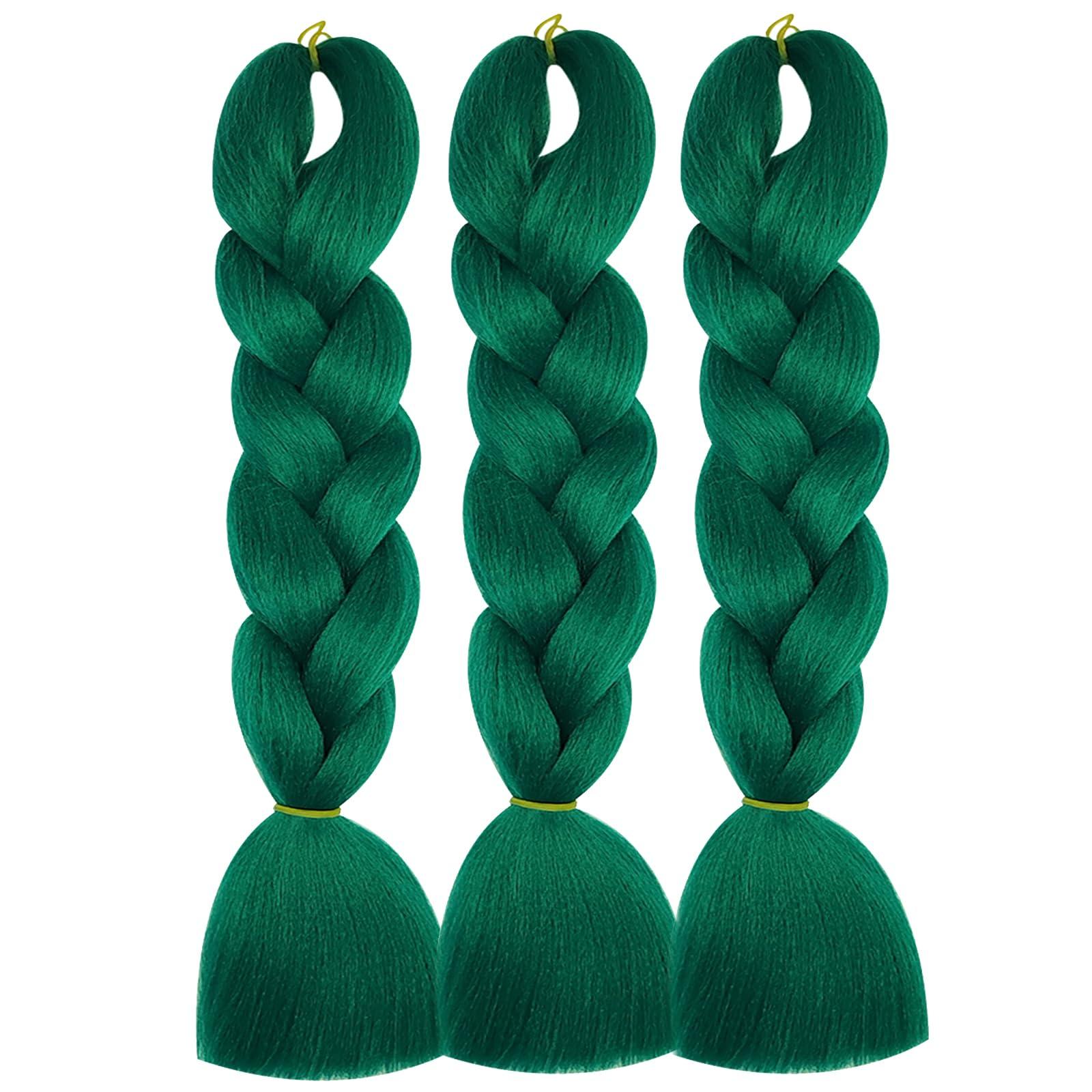Herina Herina Dark Green Hair Extensions 3pcs Green Braiding Hair For Fake Braids High Temperature Jumbo Braiding Hair For Braids(3pcs/pack)