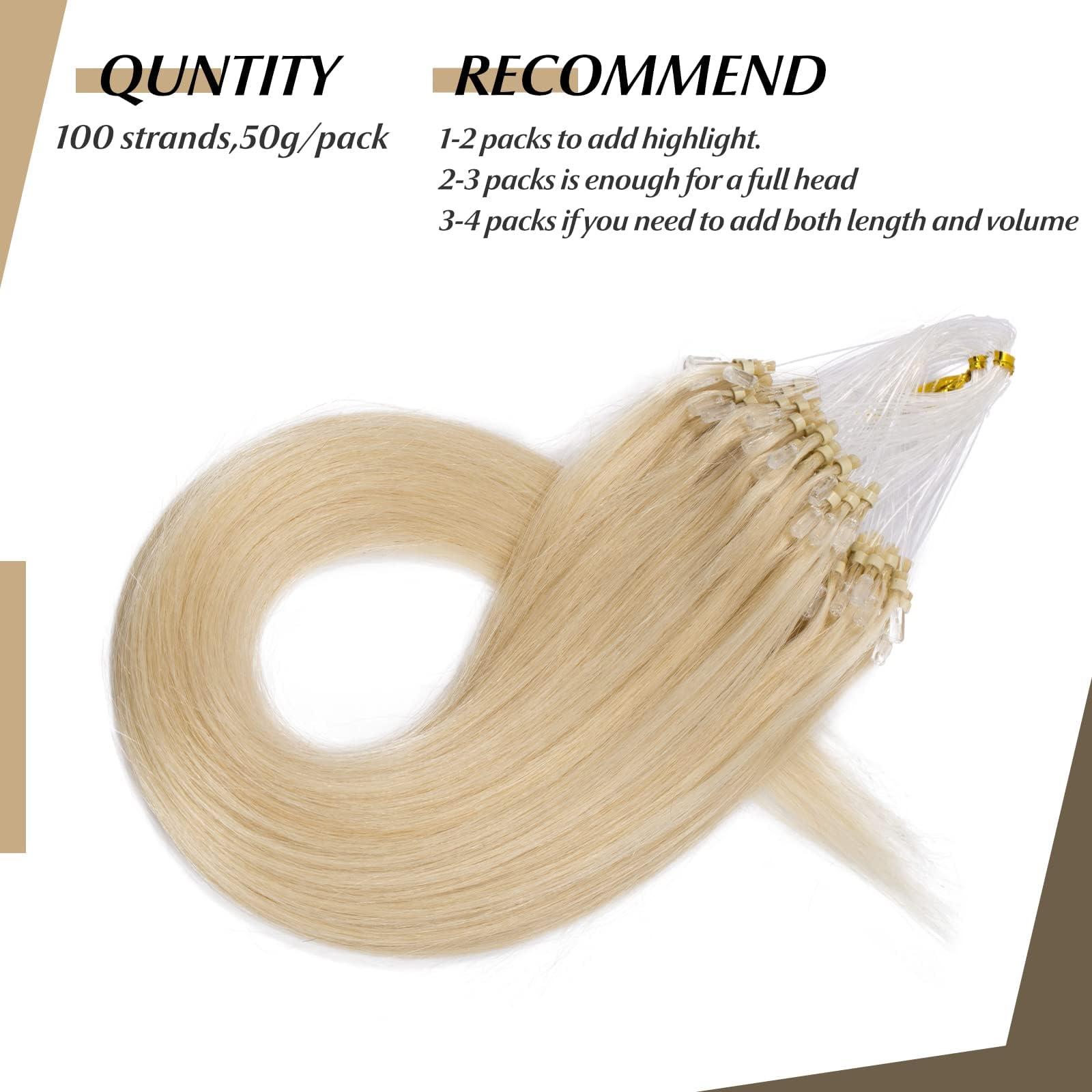 SEGO SEGO Micro Loop Human Hair Extensions Cold Fusion Micro Bead Hair Extensions Nano Rings Beads Stick Tipped Blonde Real Hair Extensions 50g 100 Strands 22inch 60# Platinum blonde