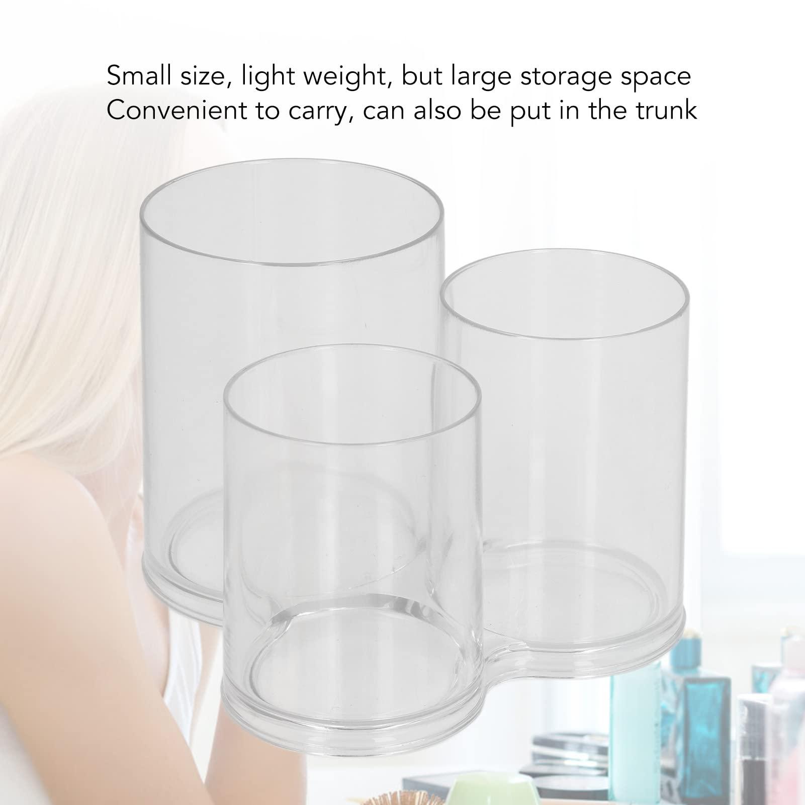 TREETDOBV Clear Round Plastic Makeup Container,Makeup Brush Holders,Acrylic Cosmetic Storage Organizer with Compartments, Pencil Cup Stationery Organizer for Eyeliner Pencil and Beauty Tools,3 Connected Towers