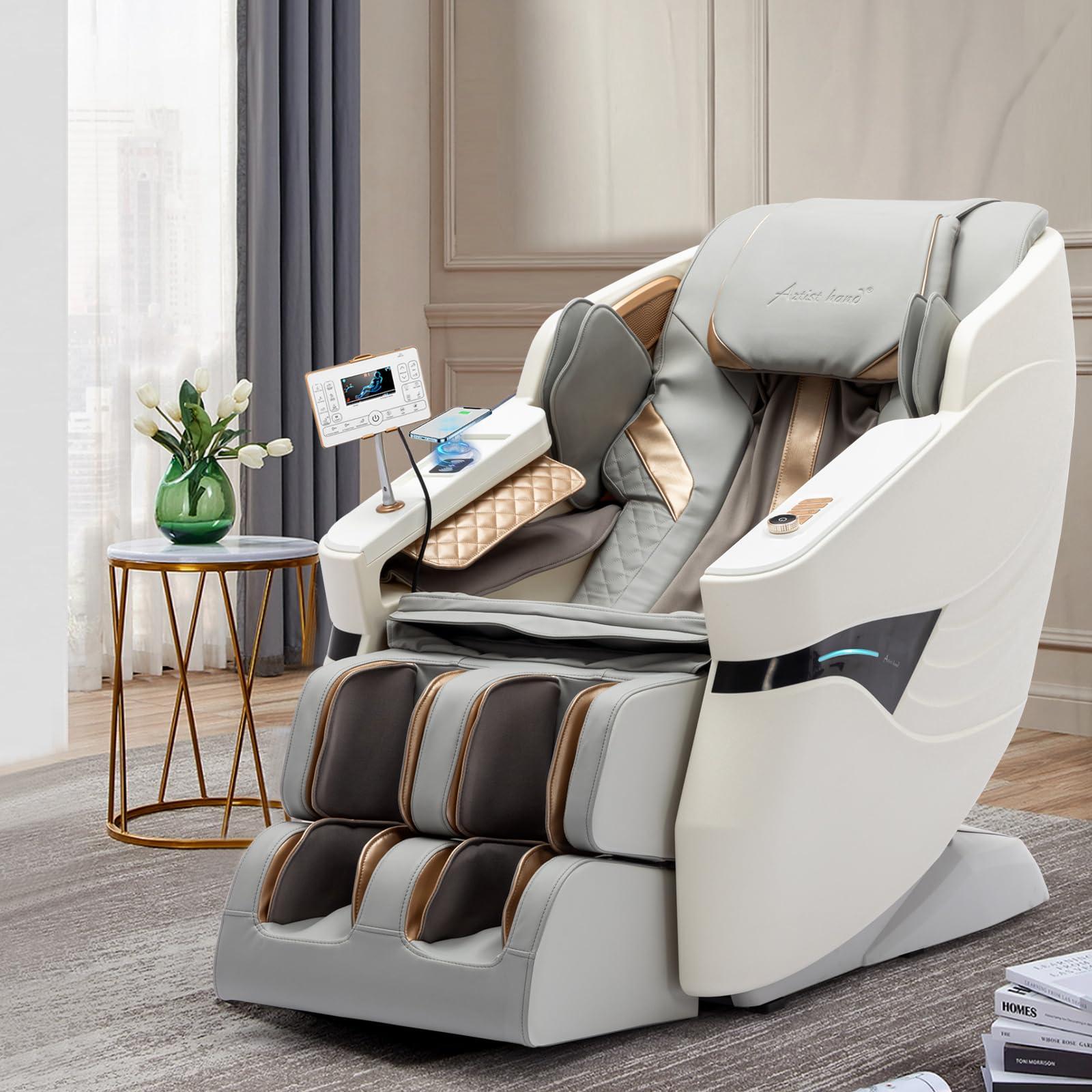 Artist hand Massage Chair Full Body, SL Track Zero Gravity Massage Chair Recliner with 12 Modes, Bluetooth Speaker, Body Scan, Foot Roller & Airbags Massage, AI Voice Control, Wireless Charging, White