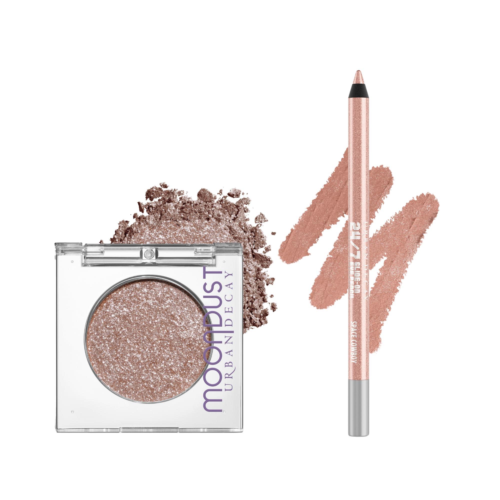 URBAN DECAY URBAN DECAY Space Cowboy Eyeshadow + Eyeliner Duo Set - Moondust Glittery Eye Shadow (Champagne Gold Silver Sparkle) - 24/7 Waterproof Eyeliner Pencil (Light Peach Shimmer + Silver Glitter)
