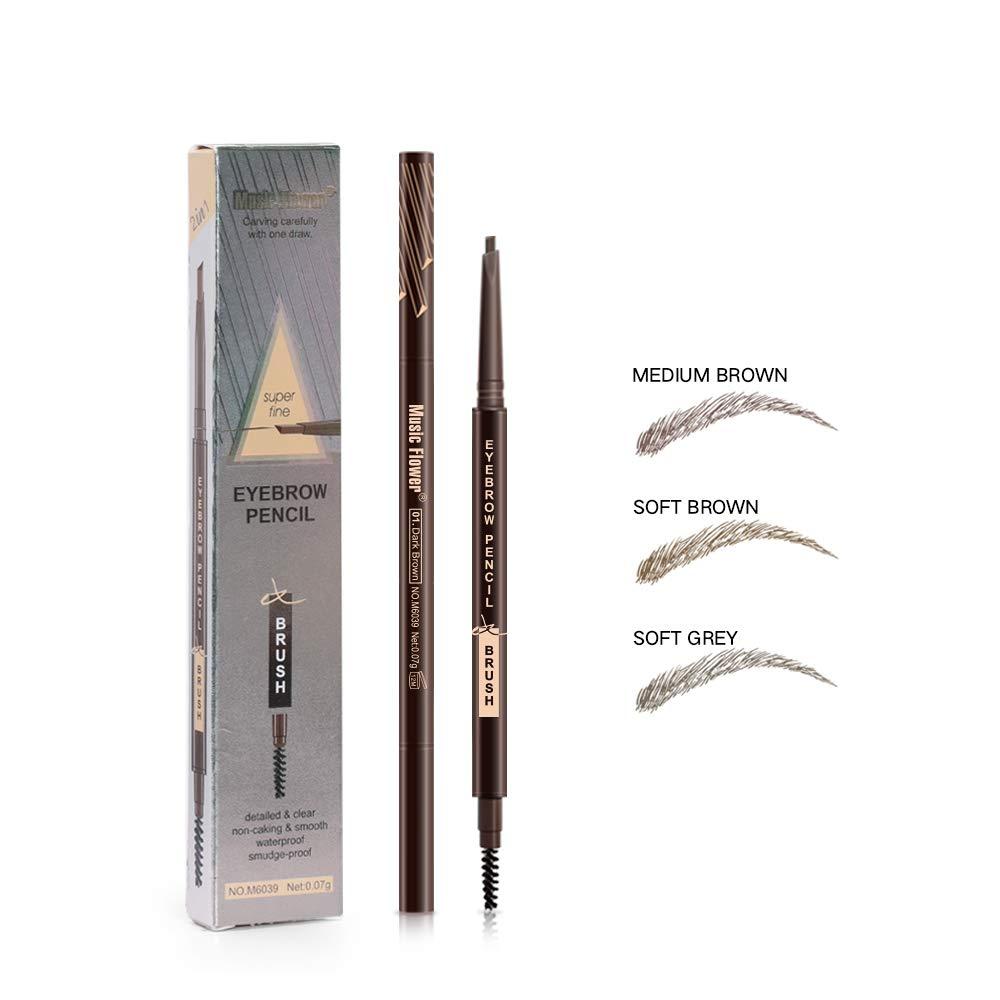Music Flower Music Flower Eyebrow Pencil in Teardrop Tip with Spoolie Brush, Dual Ended Eyebrow Pen Natural Fills and Defines Brow Medium Brown