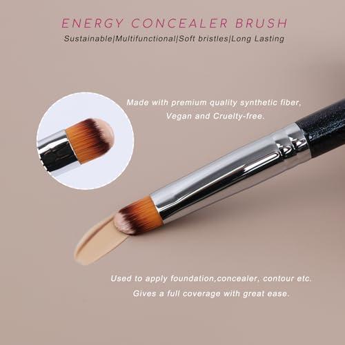 ENERGY ENERGY Concealer Brush Under Eye Flat Makeup Brush for Eyebrows Foundation Concealer Blending with Liquid Cream Cosmetics Flawless Full Coverage Vegan Face Brush Blue