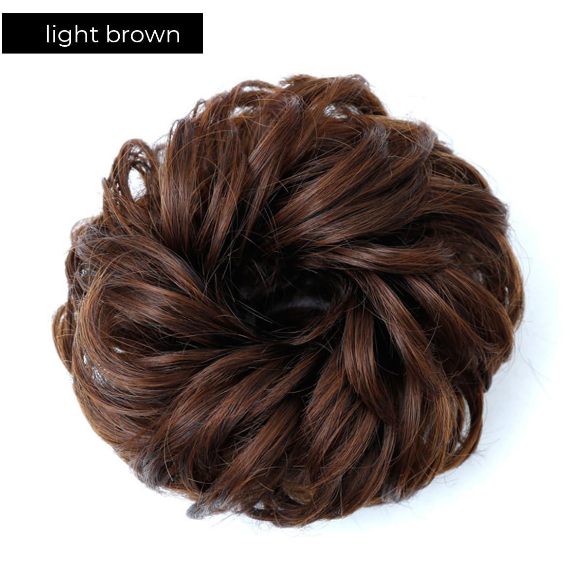 TIPS AND TOPS HAIR SOLUTIONS Human Hair Scrunchies/Messy Buns For Women, Bun Extensions Human Hair Rose Bun Hair Piece Curly Hair Bun Hairpieces for Women Girls Real Hair Bun Natural (Light Brown)