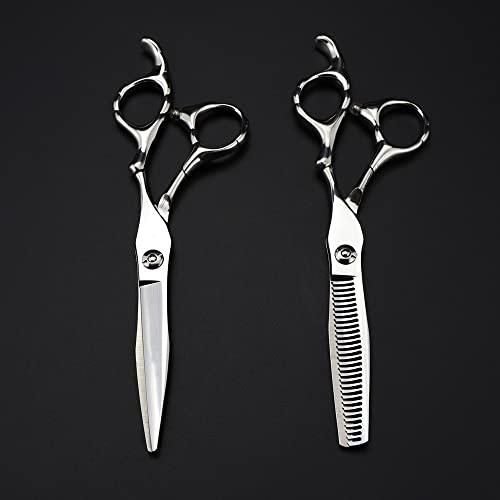 PPONE Professional Hair Cutting Shears, 6inch Professional Japan 440c steel scissor Silver hair scissors cutting barber tools haircut thinning shears hairdresser scissors (Color : Set with bag)