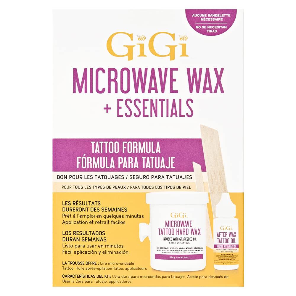 GiGi GiGi Microwave Tattoo Hard Wax Kit - Hair Removal Wax for Sensitive Skin & Tattoos, Includes After Wax Oil & Applicators, 8 oz