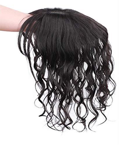LXUE Real Human Hair Topper Hair Pieces Curly Hair Topper with Bangs for Women with Thinning Hair, 11" Natural Black