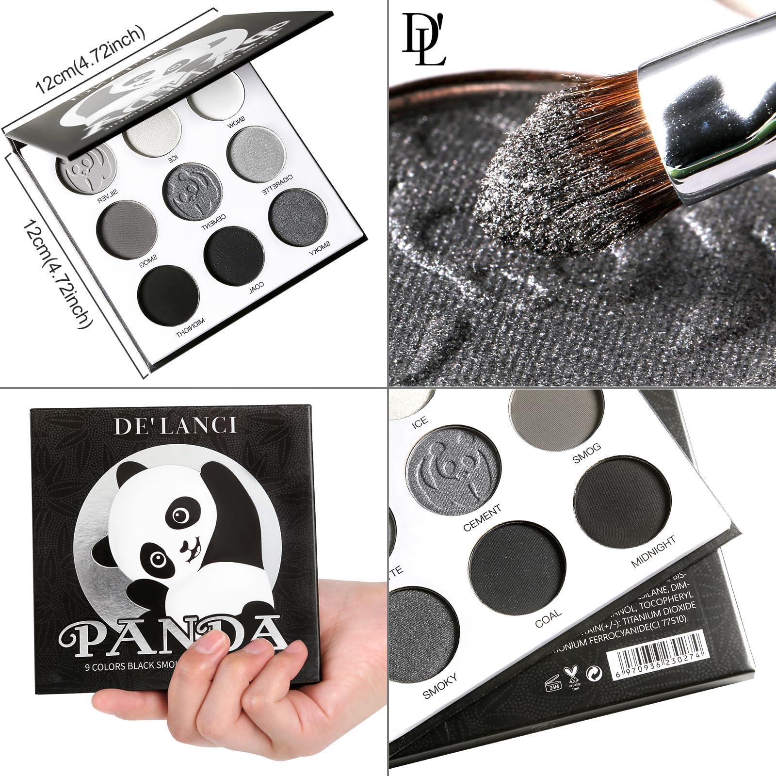 Afflano Afflano Gray Eyeshadow Palette Grey Black White Silver, Blendable Smokey Eye Eyeshadow Palette, for SFX Skull Goth Look Halloween Makeup Palette, Long Lasting Dark Eye Shadow Pallet - Panda
