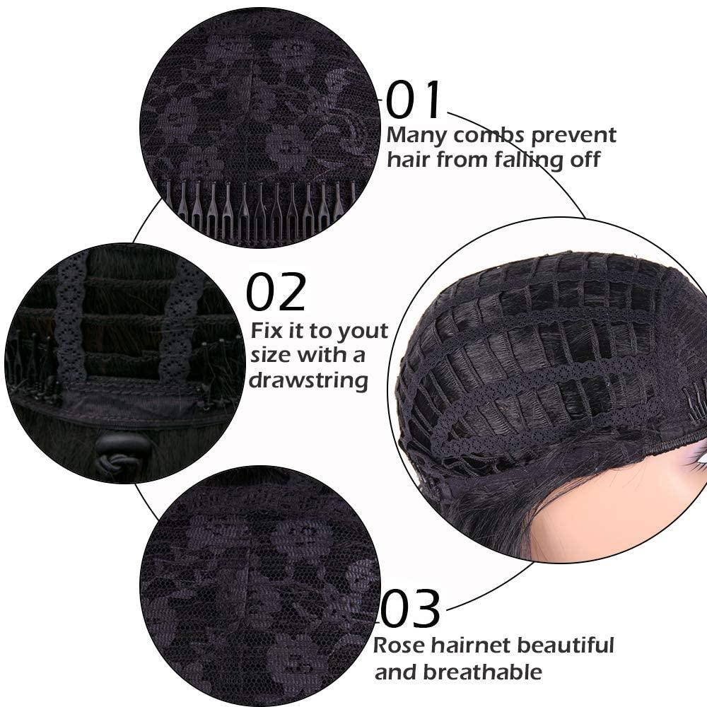 HAIRWAY Half Wig Quick Wear Weave Wigs for Women Straight Synthetic Hair 16 Inch 3/4 Half Up Half Down Wig Perfect Hairline Wig Japanese Fiber Wigs (#2 Darkest Brown)