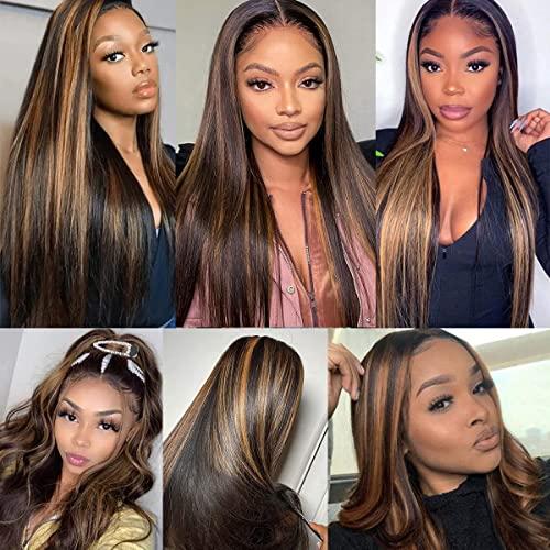 haha Haha Ombre Straight Bundles Human Hair Brown Highlight Human Hair 3 Bundles Brazilian Remy Virgin Hair Sew In Bundles For Women Black Brown Piano Color Hair Weave Extensions 16 18 20 Inch FB30