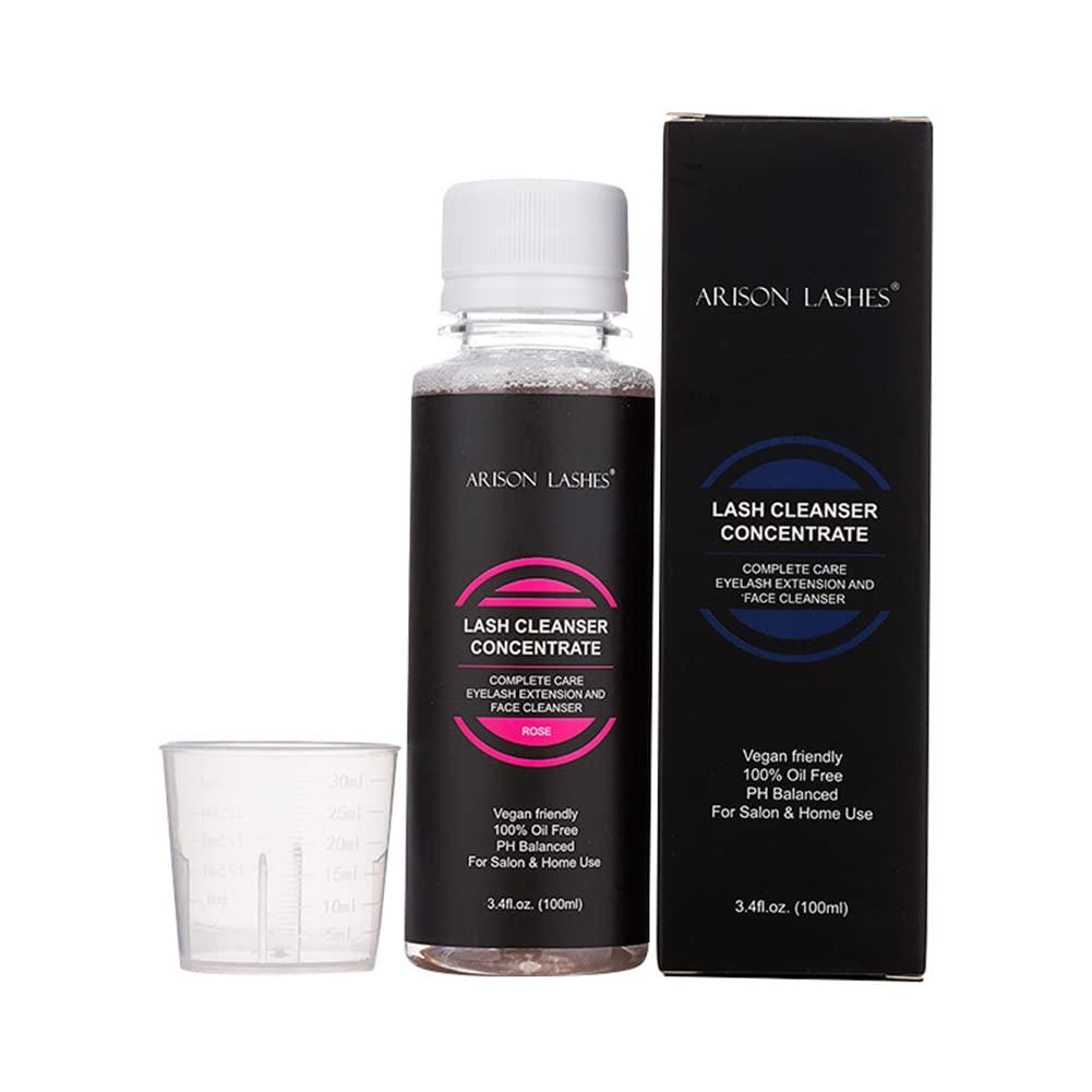 ARISON LASHES Eyelash Cleanser Concentrate 100ml Professional Lash Extensions Shampoo Natural Foaming Cleanser for Extensions Lashes with Salon Home Care-Makes 10 Bottles 60ml Eyelash Shampoo(Rose)