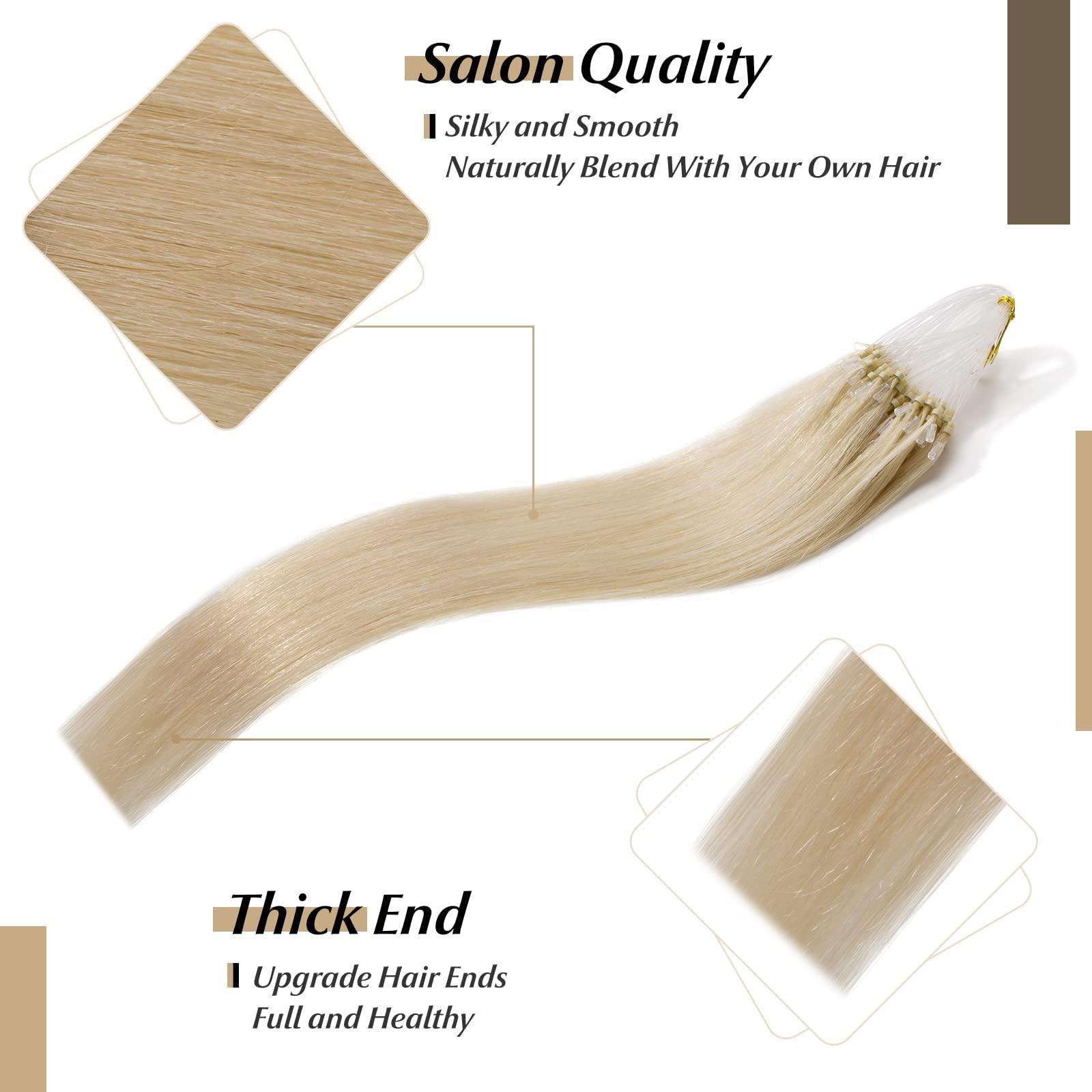 SEGO SEGO Micro Loop Human Hair Extensions Cold Fusion Micro Bead Hair Extensions Nano Rings Beads Stick Tipped Blonde Real Hair Extensions 50g 100 Strands 22inch 60# Platinum blonde