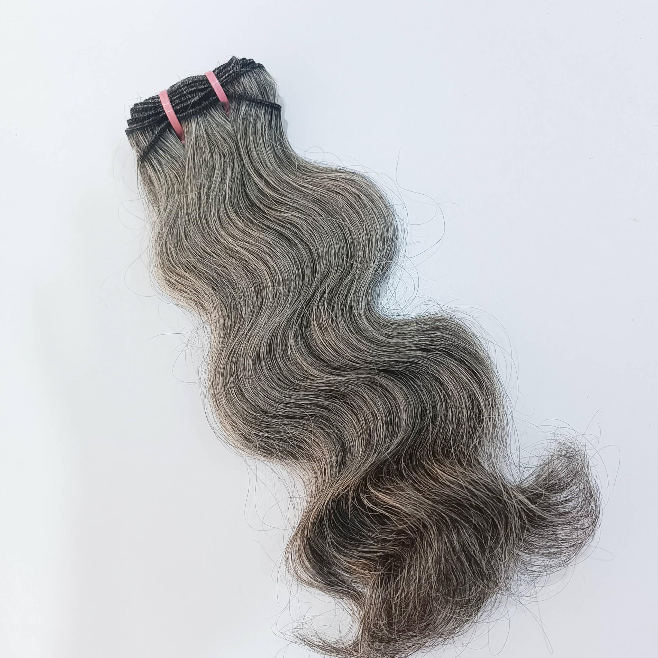 Generic Raw unprocessed Grey - Salt and Pepper Indian Wavy Human Hair Extensions - Remy Human Hair Extensions Single Donor Bundle (100 grams - 3.5 oz) (18 Inches)