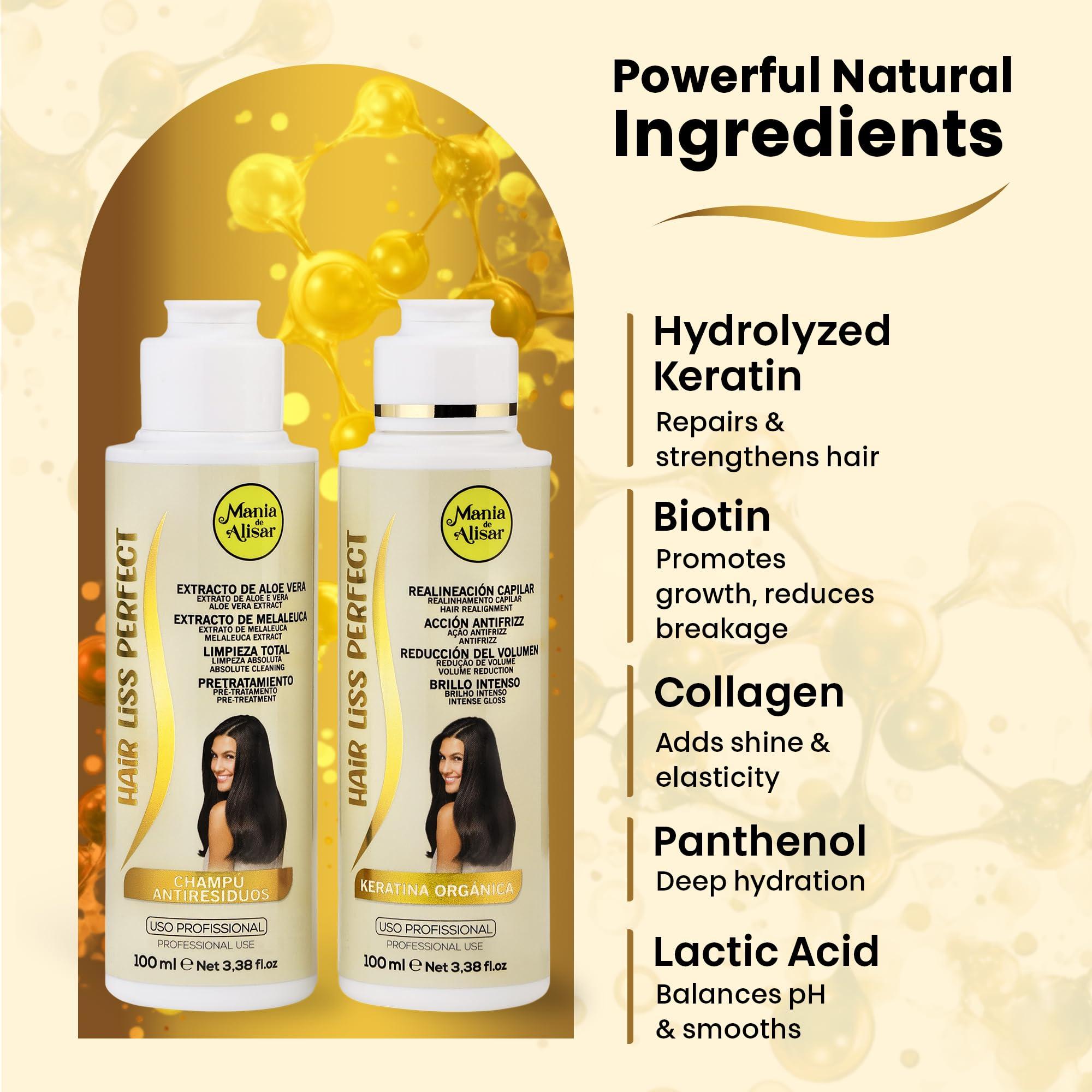 Mania de Alisar Brazilian Straightening Kit Organic Keratin Straightening Progressive Brazilian Straightening Kit Includes Shampoo and Keratin (kit 100 ml / 3,38 fl.oz)