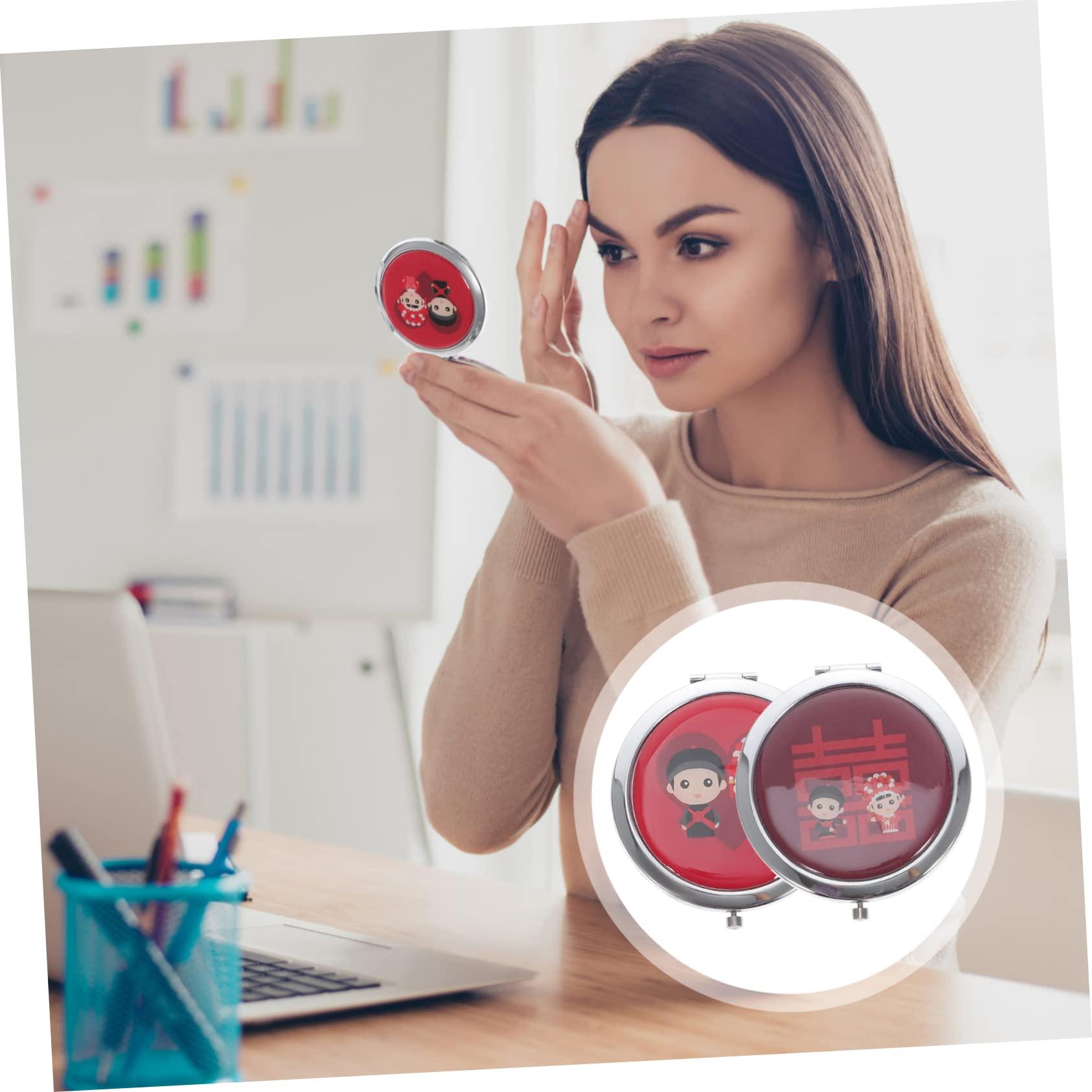 Mikinona Mikinona 2pcs Small Mirror Purses Makeup Light Mirror Vintage Mirror Ladies Wallet Vanity Mirror Mini Tote Bag Makeup Mirror Travel Wallet The Tote Bag Compact Mirrors Red Silver Mirror