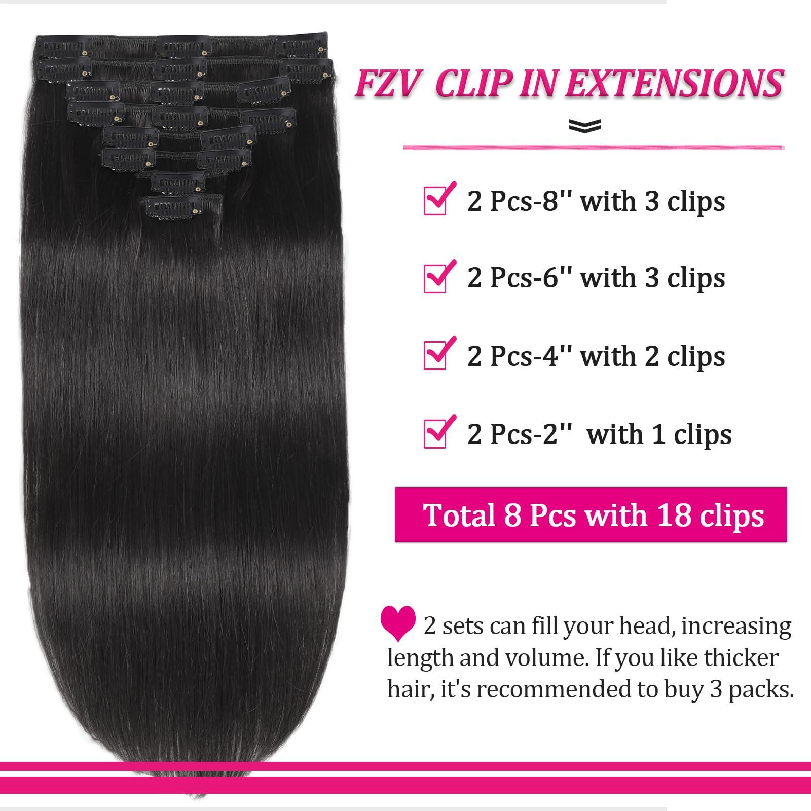FZV Natural Black Hair Extensions Real Human Hair 24inch 125g 8pcs Remy Hair Extensions Clip in Human Hair Long Straight Natural Hair Clip Ins for Black Women Like Your Own Hair