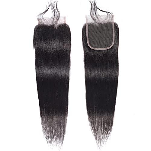 FQ Peruvian Straight Human Hair Bundles with Closure(16 18 20+12) Unprocessed Virgin Human Hair 3 Bundles with Closure 10A Straight Hair Weave Bundles with Lace Closure Natural Color