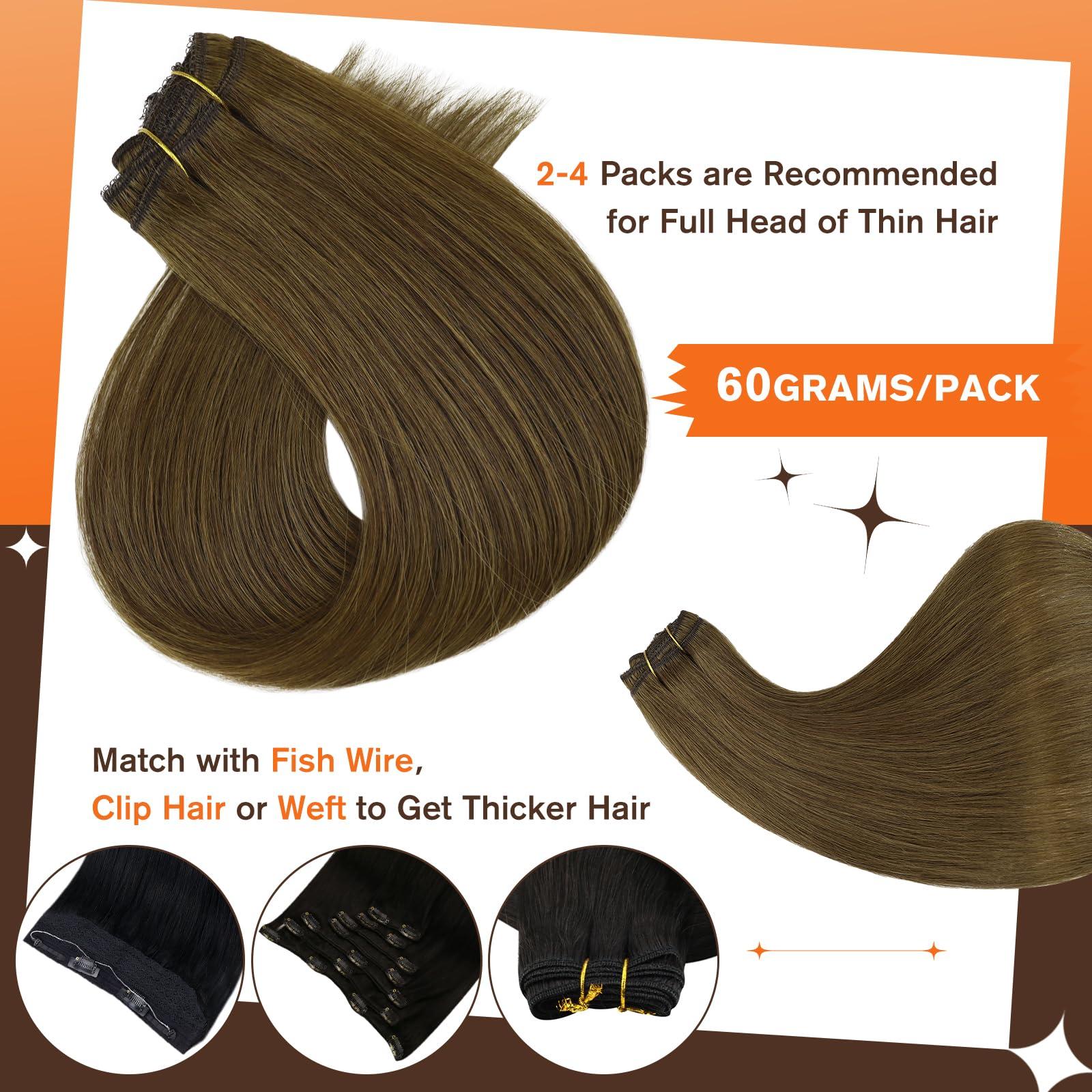 Full Shine Full Shine Hair Extensions Clip Ins 12 Inch Clip in Human Hair Extensions Brown Hair Extensions for Women Clip ins Brown Clip in Extensions Straight Hair Double Weft Soft Natural Hair 3Pcs 60G