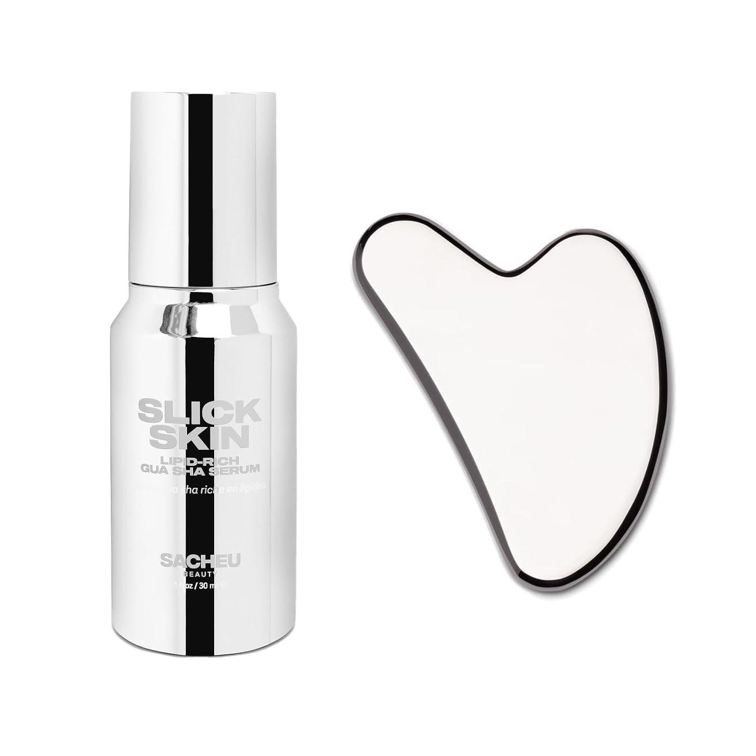 Sacheu SACHEU Gua Sha Starter Kit with Slick Skin Oil - Stainless Steel Gua with Gua Sha Oil, Facial Oil Squalane Facial Tools, Face Oil for Gua Sha Massage, Gua Sha Stainless Steel
