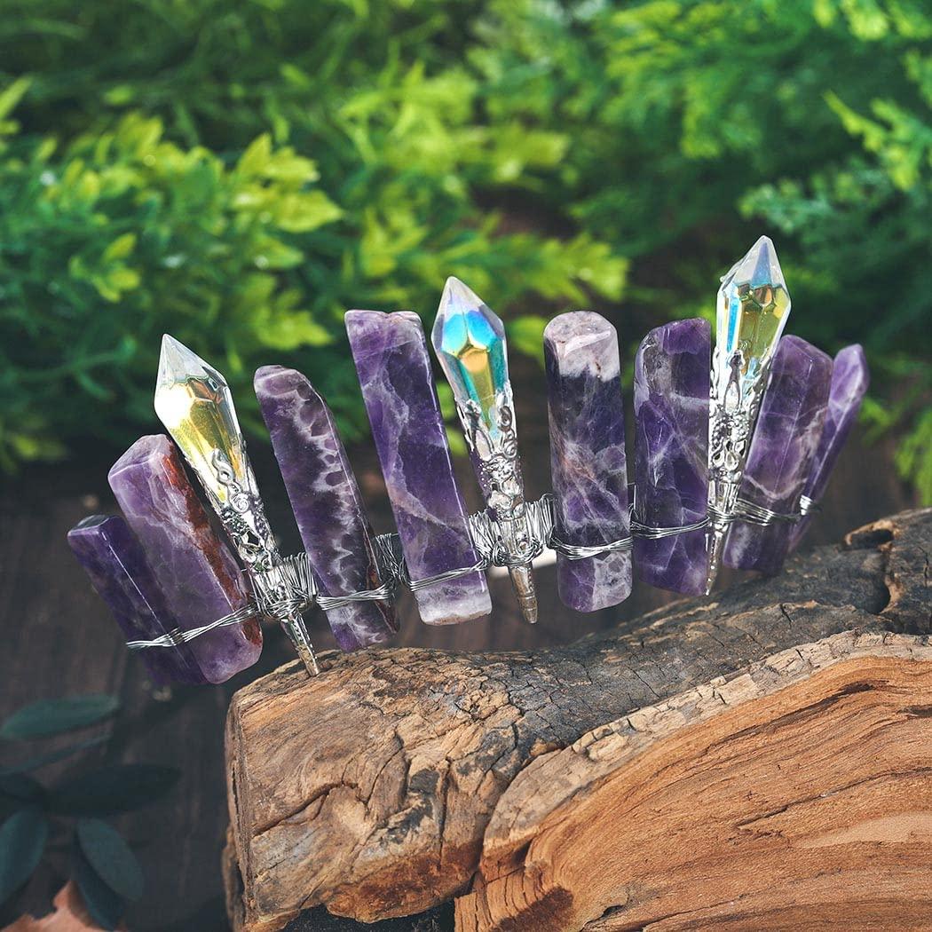 Formery Formery Purple Raw Crystal Crown Silver Amethyst Pendulum Quartz Headband Handmade Natural Stone Headpiece Hair Accessories for Women