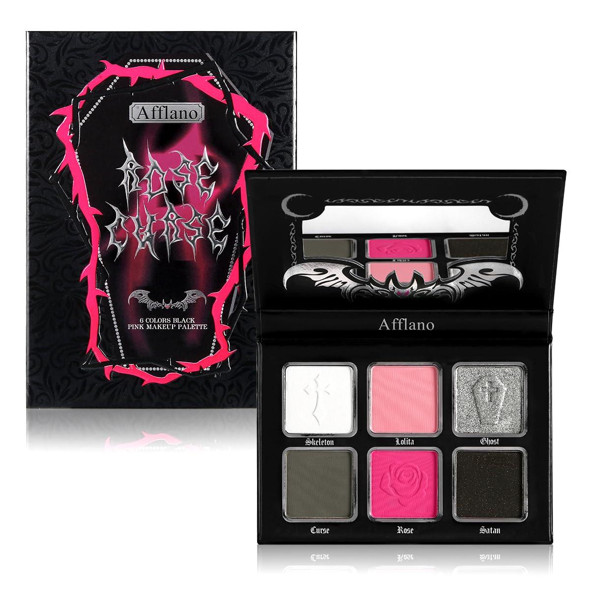 Afflano Afflano Pink Goth Eyeshadow Palette, Pink Smokey Eyes Makeup Eyeshadow Pallet With Mirror, for Goth Girls and Women Long Lasting Daily Valentine makeup, Dark Emo Halloween Clown SFX Gothic Looks
