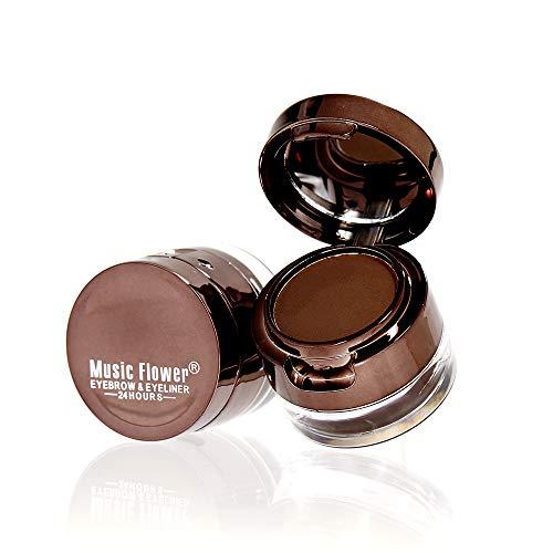 Music Flower Music Flower Gel Eyeliner Eyebrow Powder, Black and Brown Waterproof Smudgeproof Long Lasting Makeup Eyeliner Gel with Brush Mirror, 0.49 Ounce, Pack of 2