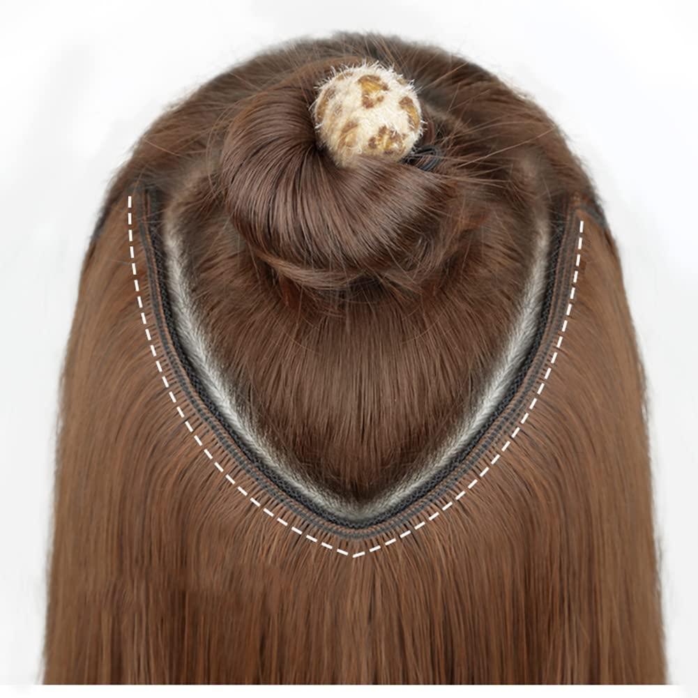 LesafeV LesafeV 3/4 Full Head Half Wig V-Shape Clip in Hair Extension One Piece Thick Hairpiece Big Wavy 45cm Light Brown