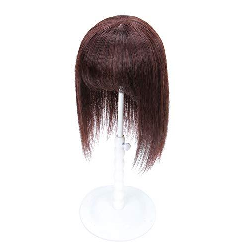 LesafeV Human Hair Piece with Wispy Bangs Smart Clip in Silk Base Topper Middle Parted 8x12cm/20cm, Black