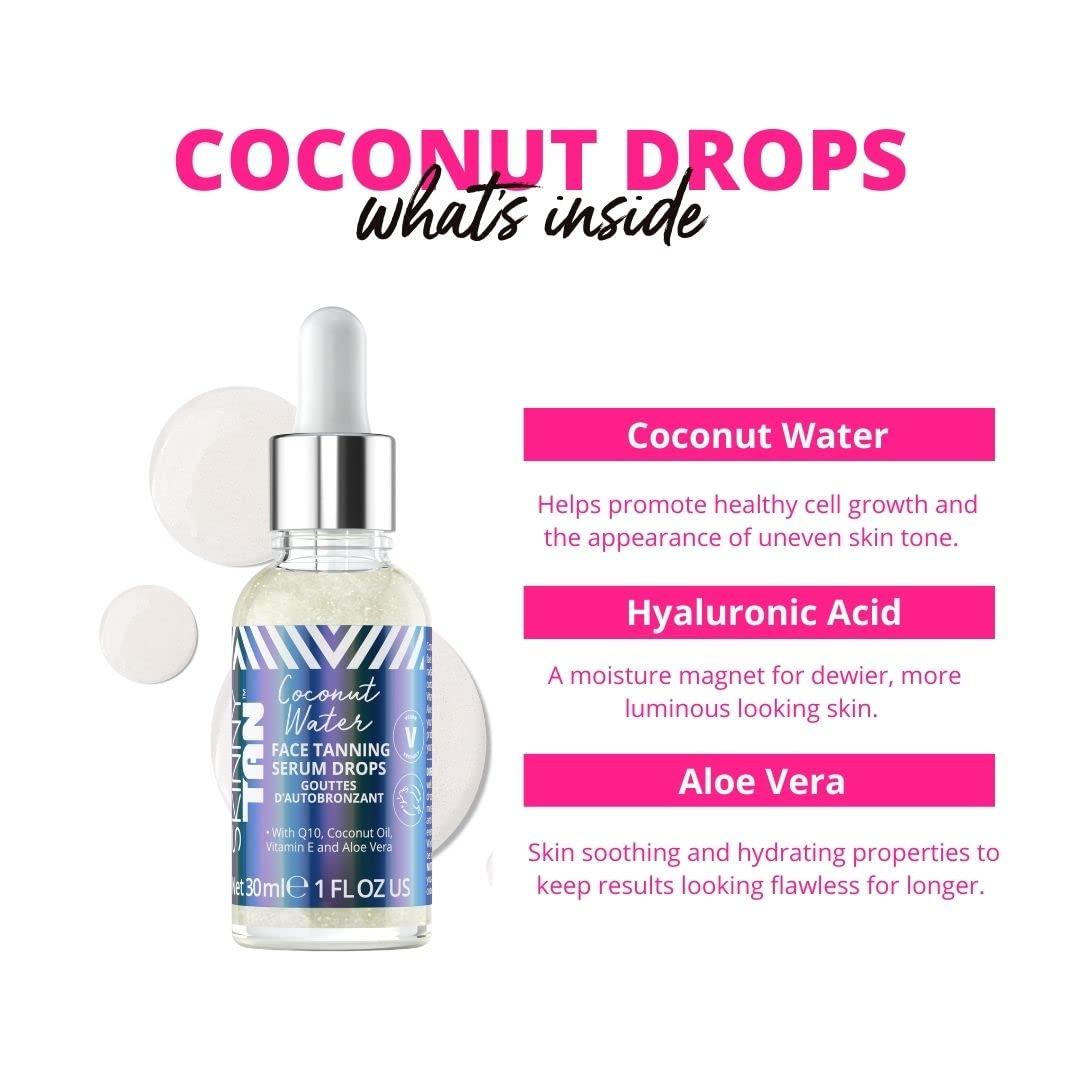 Skinny Tan Skinny Tan Water Coconut Face Tanning Serum Drops - Enrich with Vitamin E and Aloe Vera - Helps Even Skin Tone - Enhance Your Complexion - Leaves Long-Lasting, Tropical Sun-Kissed Radiance - 1 oz