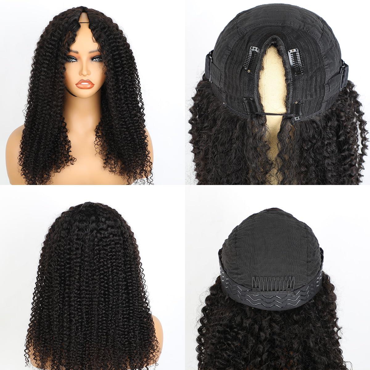 Domiso Domiso 24 Inch Curly V Part Wig Human Hair No Leave Out Thin Part Wig Glueless Wigs Human Hair Pre Plucked U part Wig Beginner Friendly No Sew in No Glue 180% Density