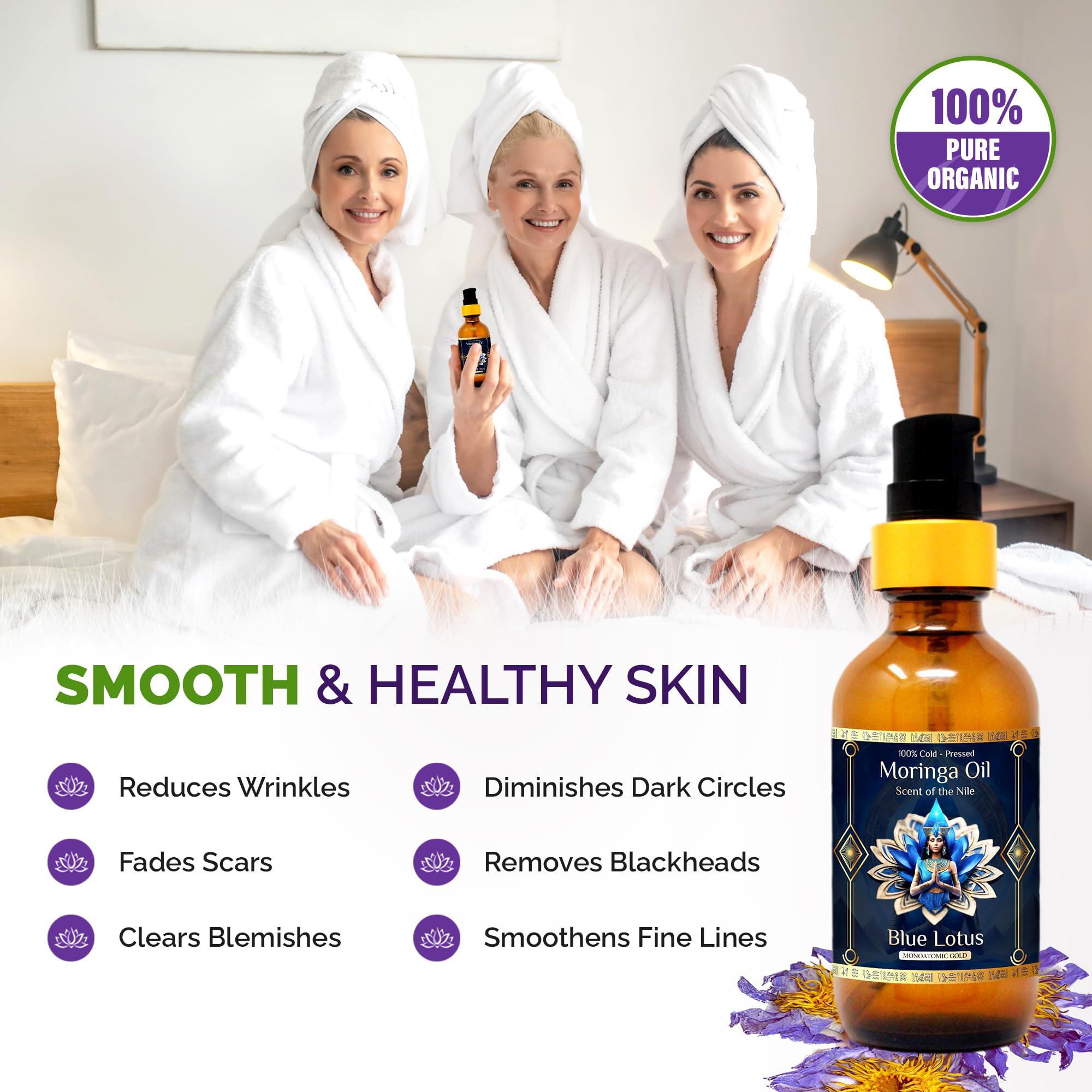 ZP.TECH ZP.TECH Pure Organic Moringa Oil with Blue Lotus Flower & Ormus Gold Hydrating & Anti-Aging Oil for Skin, Hair & Nails Premium 100% Cold Pressed Moringa Seed Extraction, Nourishes & Hydrates Skin