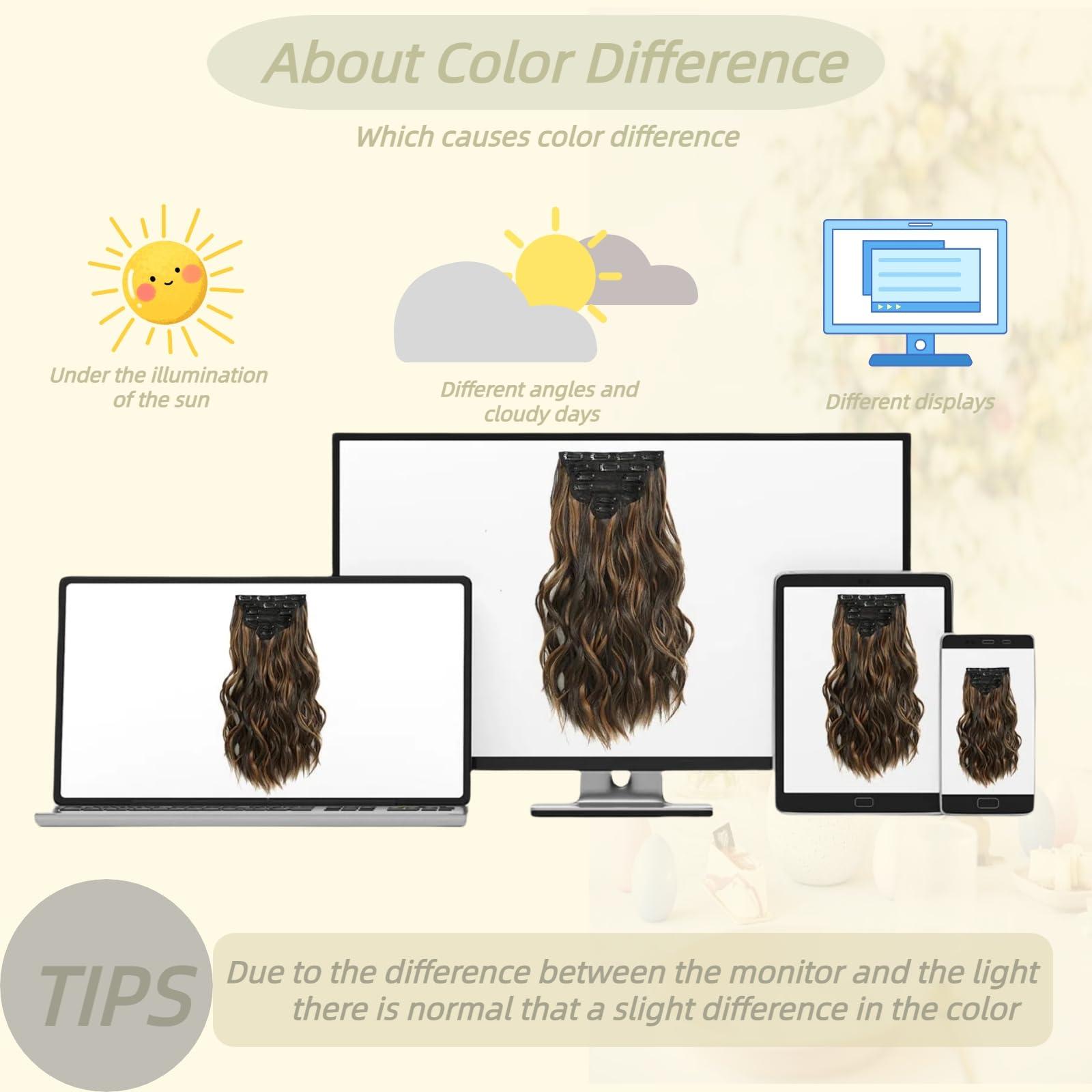 Reautcoors REAUTCOORS Clip in Hair Extensions, Long Wavy Synthetic Hair Extension Dark Ash Blonde Mixed bleach blonde 6PCS (220g 16H613#,22inch)